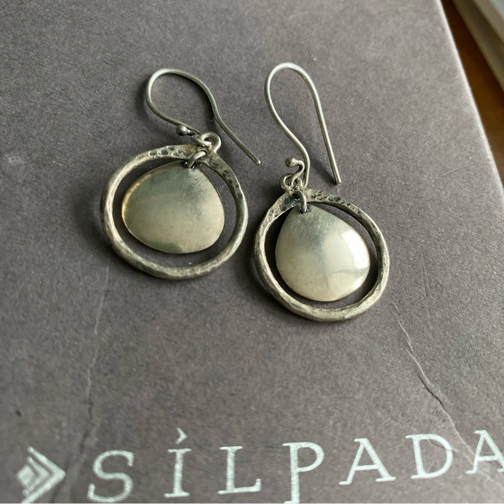 Silpada sterling silver oxidized hammered disc cut out dangle earrings, W1426